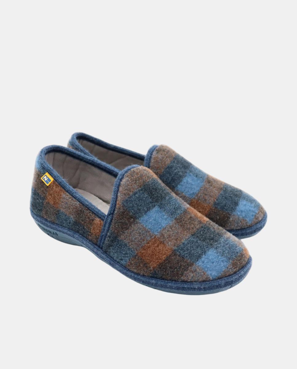Pantufas em Tecido aos Quadrados Montana Azul-escuro-2