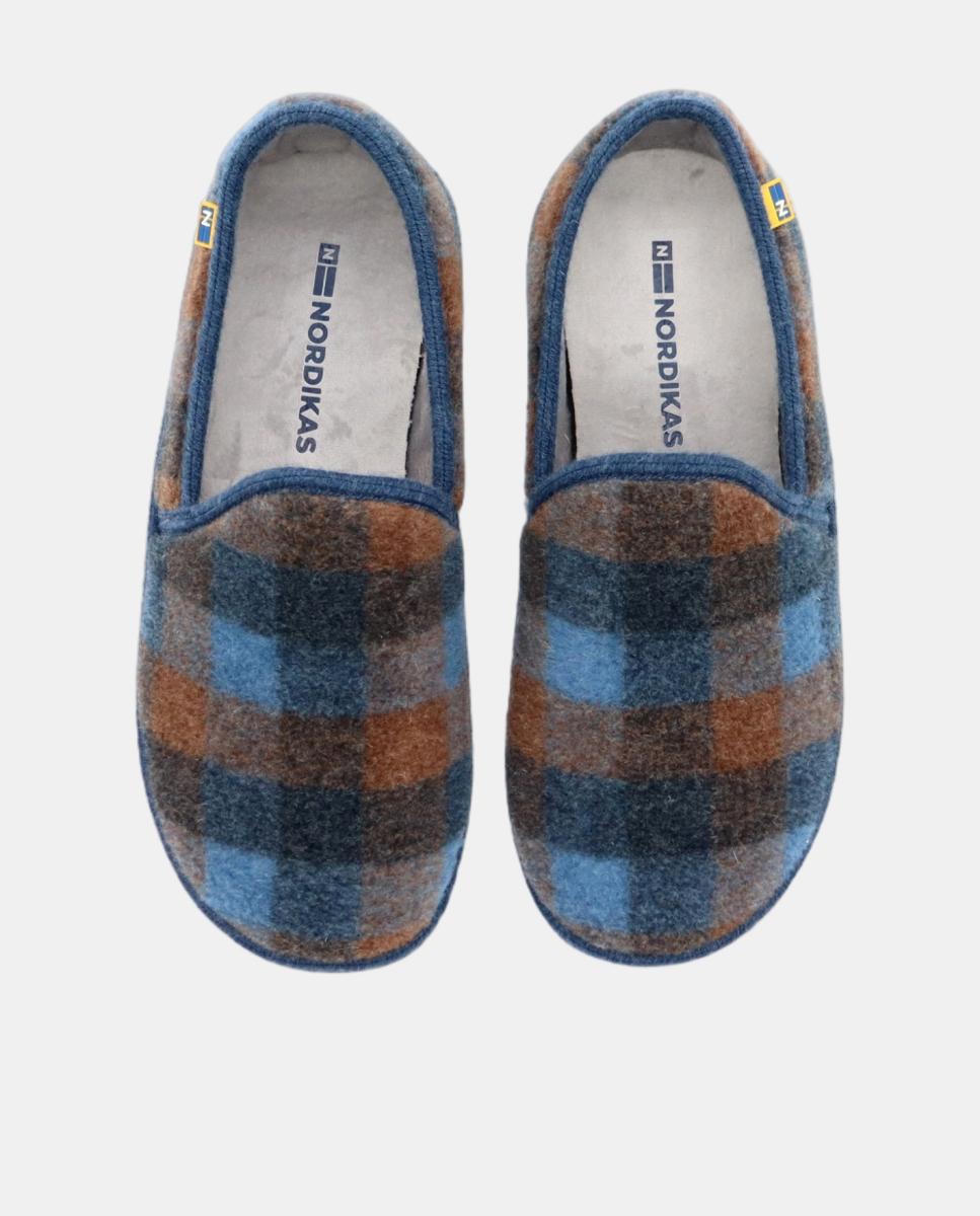 Pantufas em Tecido aos Quadrados Montana Azul-escuro-4