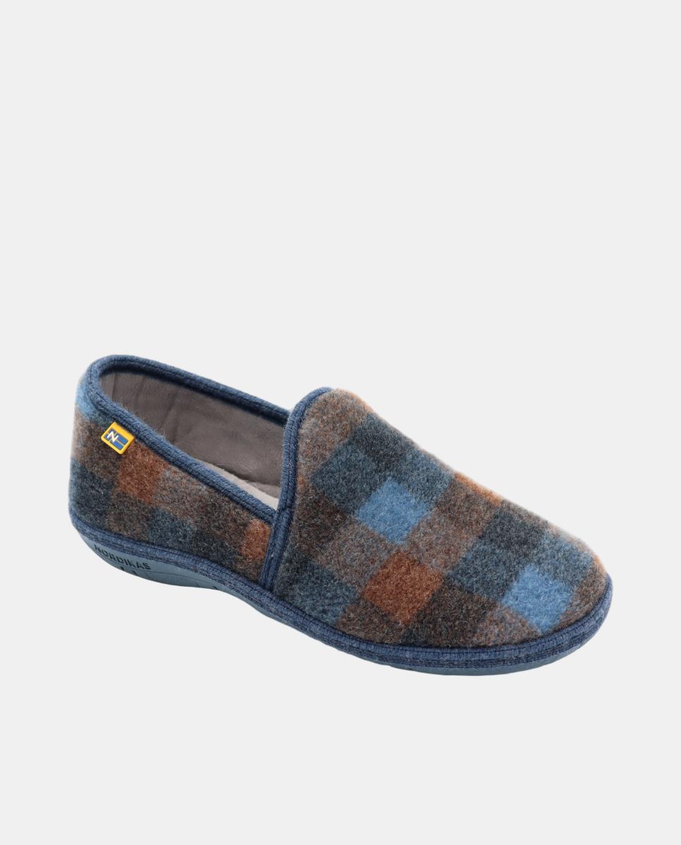 Pantufas em Tecido aos Quadrados Montana Azul-escuro-5