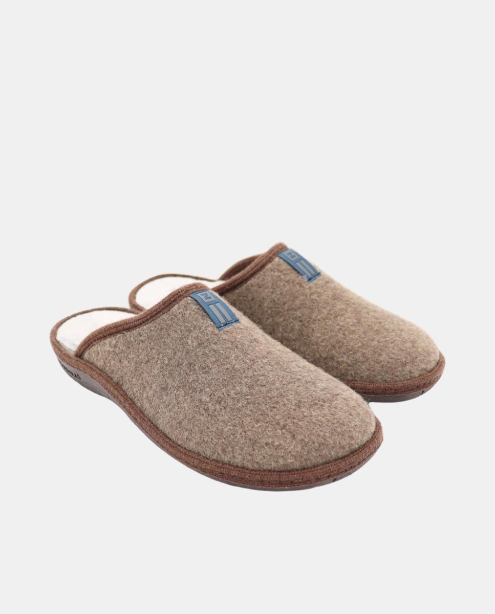 Zapatilla de casa de hombre abierta en tejido tirol - Nordikas - Marrón topo Marrón topo-2