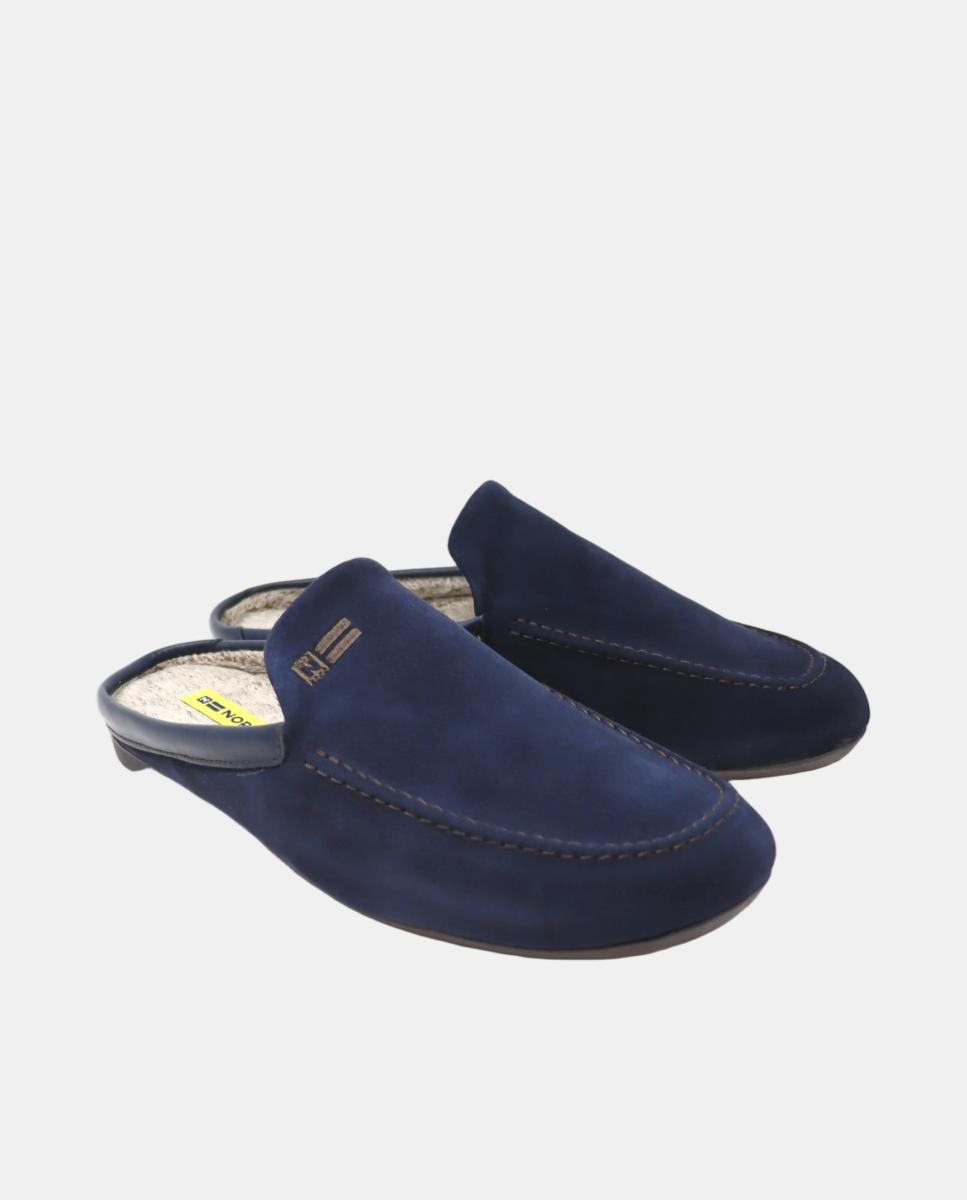 Chinelos de Quarto Tipo Mocassins em Croute Azul-escuro-2
