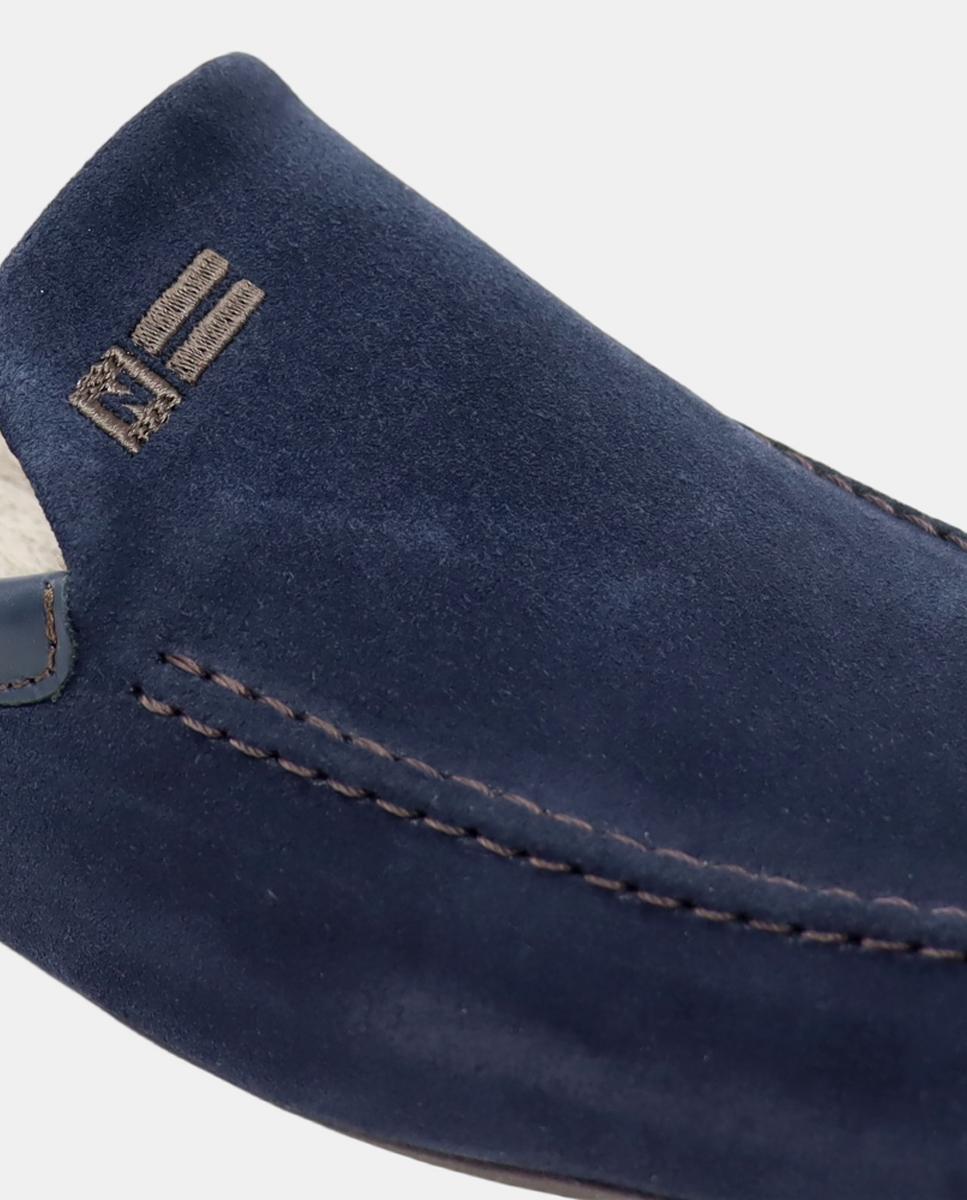Chinelos de Quarto Tipo Mocassins em Croute Azul-escuro-5