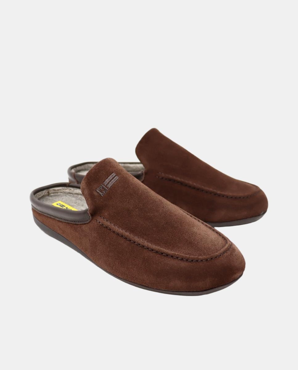Chinelos de Quarto Tipo Mocassins em Croute Castanho-escuro-2