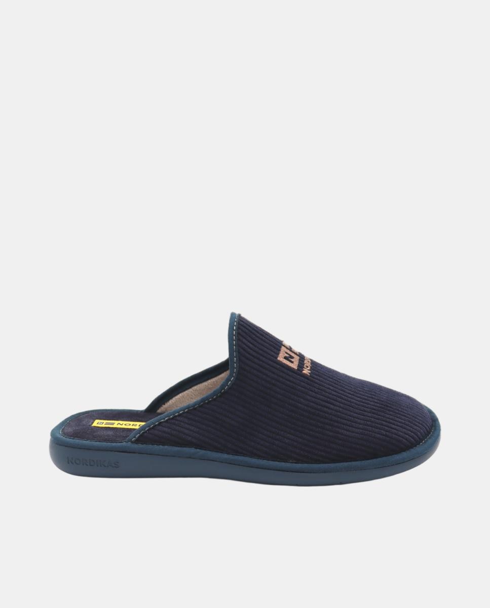 Imagen 0 de Zapatilla de casa de hombre abierta en tejido pana azul Azul oscuro