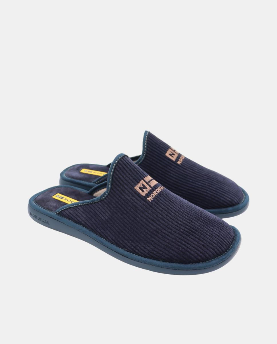 Zapatilla de casa de hombre abierta en tejido pana azul - Nordikas - Azul oscuro Azul oscuro-2