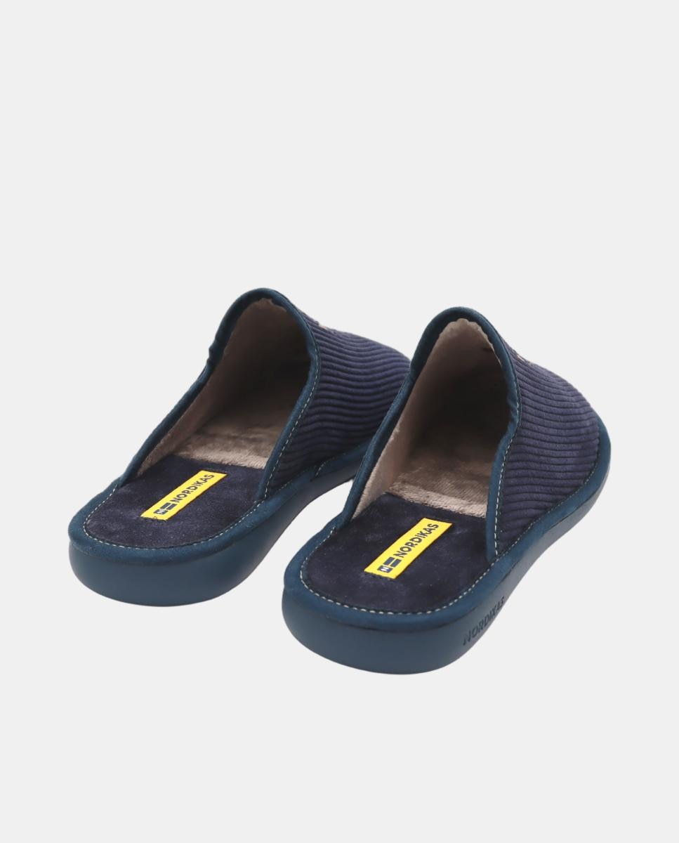 Zapatilla de casa de hombre abierta en tejido pana azul - Nordikas - Azul oscuro Azul oscuro-3