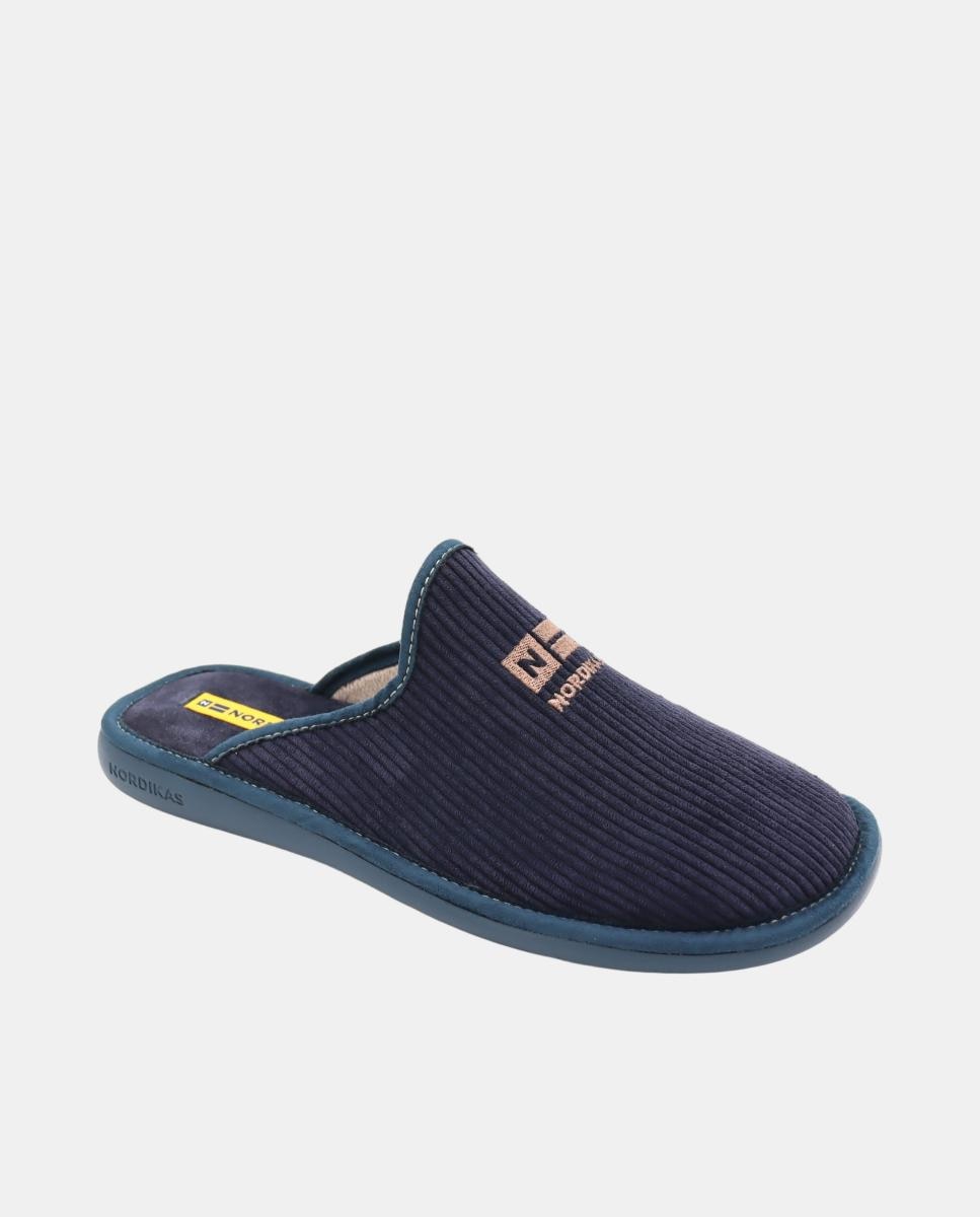 Zapatilla de casa de hombre abierta en tejido pana azul - Nordikas - Azul oscuro Azul oscuro-5