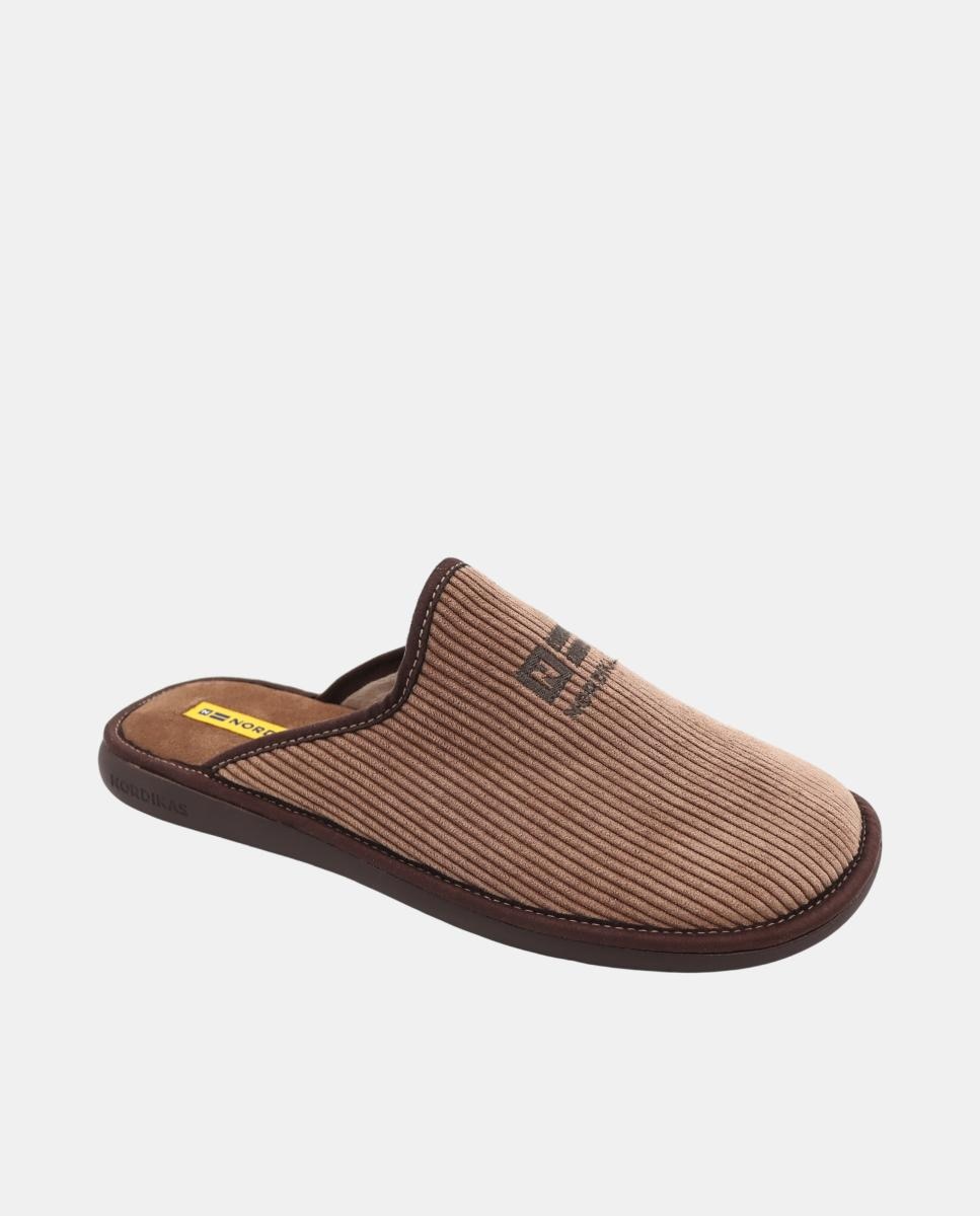 Zapatilla de casa de hombre abierta en tejido pana - Nordikas - Marrón topo Marrón topo-5