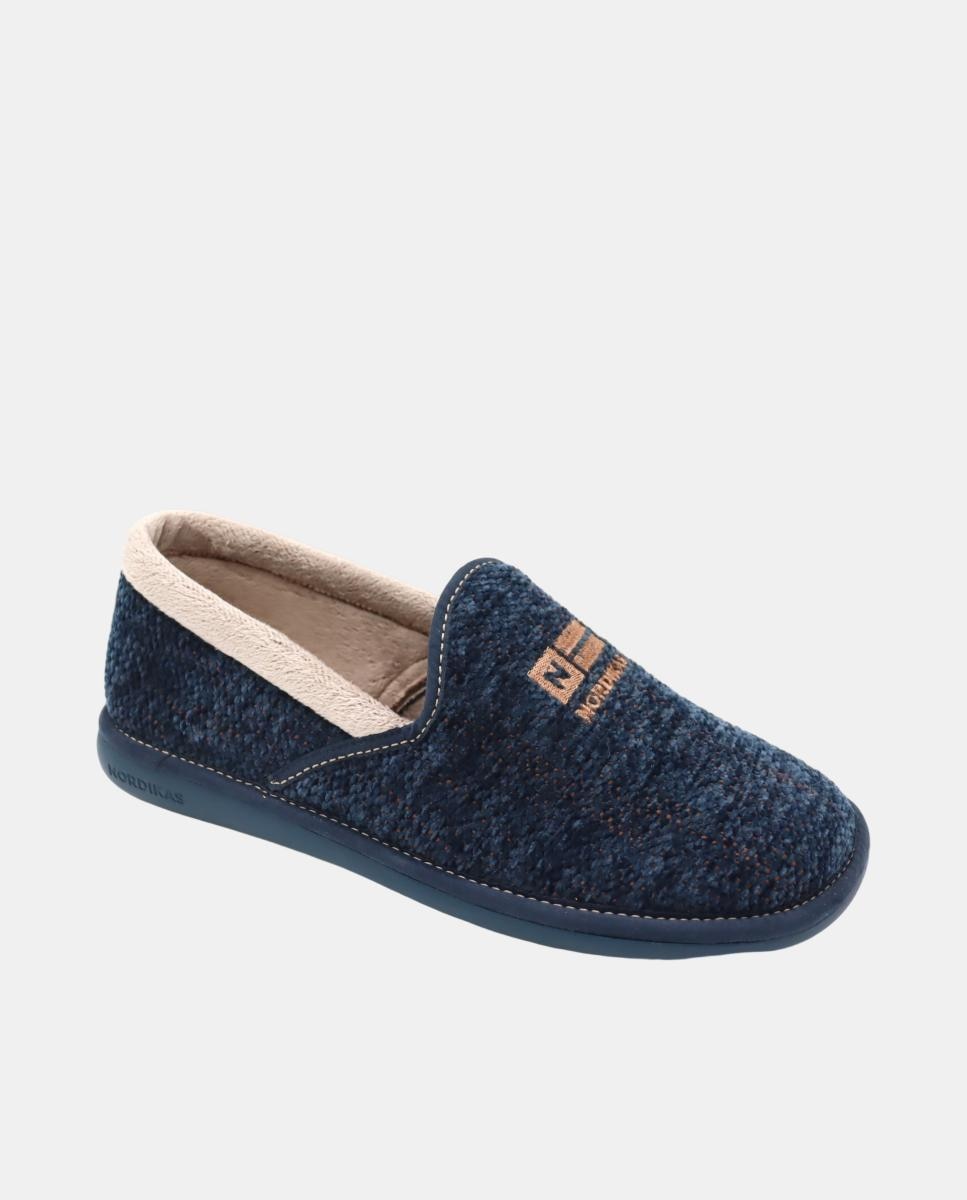 Zapatilla de casa de hombre cerrada en tejido tipo chenilla - Nordikas - Azul oscuro Azul oscuro-3