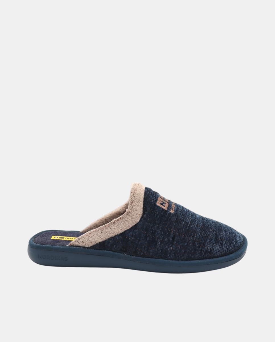Zapatilla de casa de hombre abierta en tejido tipo chenilla - Nordikas - Azul oscuro Azul oscuro-1