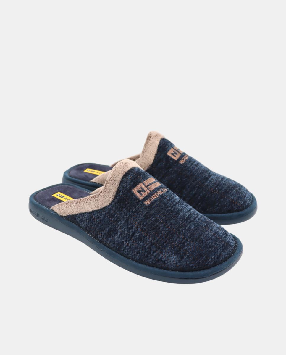 Zapatilla de casa de hombre abierta en tejido tipo chenilla - Nordikas - Azul oscuro Azul oscuro-2