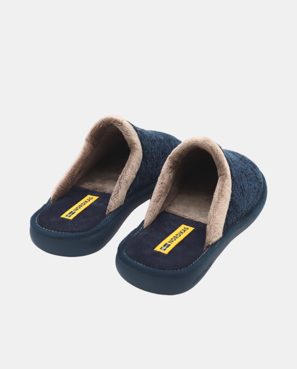 Zapatilla de casa de hombre abierta en tejido tipo chenilla - Nordikas - Azul oscuro Azul oscuro-3