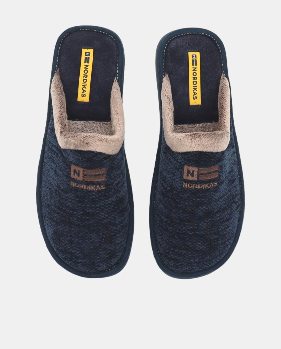 Zapatilla de casa de hombre abierta en tejido tipo chenilla - Nordikas - Azul oscuro Azul oscuro-4