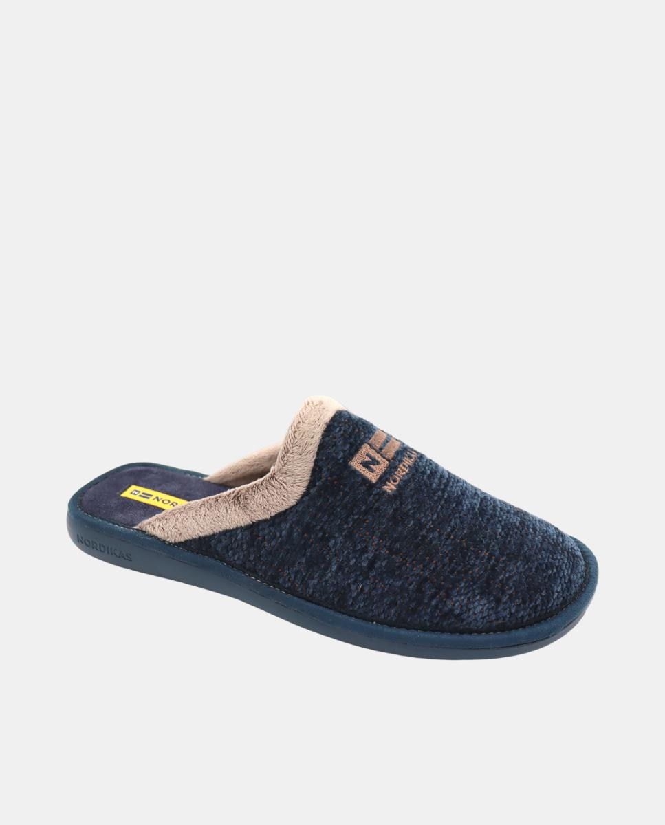 Zapatilla de casa de hombre abierta en tejido tipo chenilla - Nordikas - Azul oscuro Azul oscuro-5