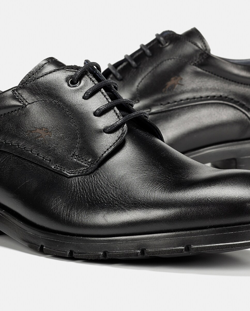 Bluchers em Pele com Pala Lisa Preto-7