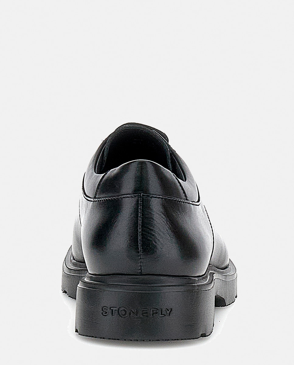 Sapatos de Atacadores com Pala Lisa, Sola de Borracha e em Pele Preto-5