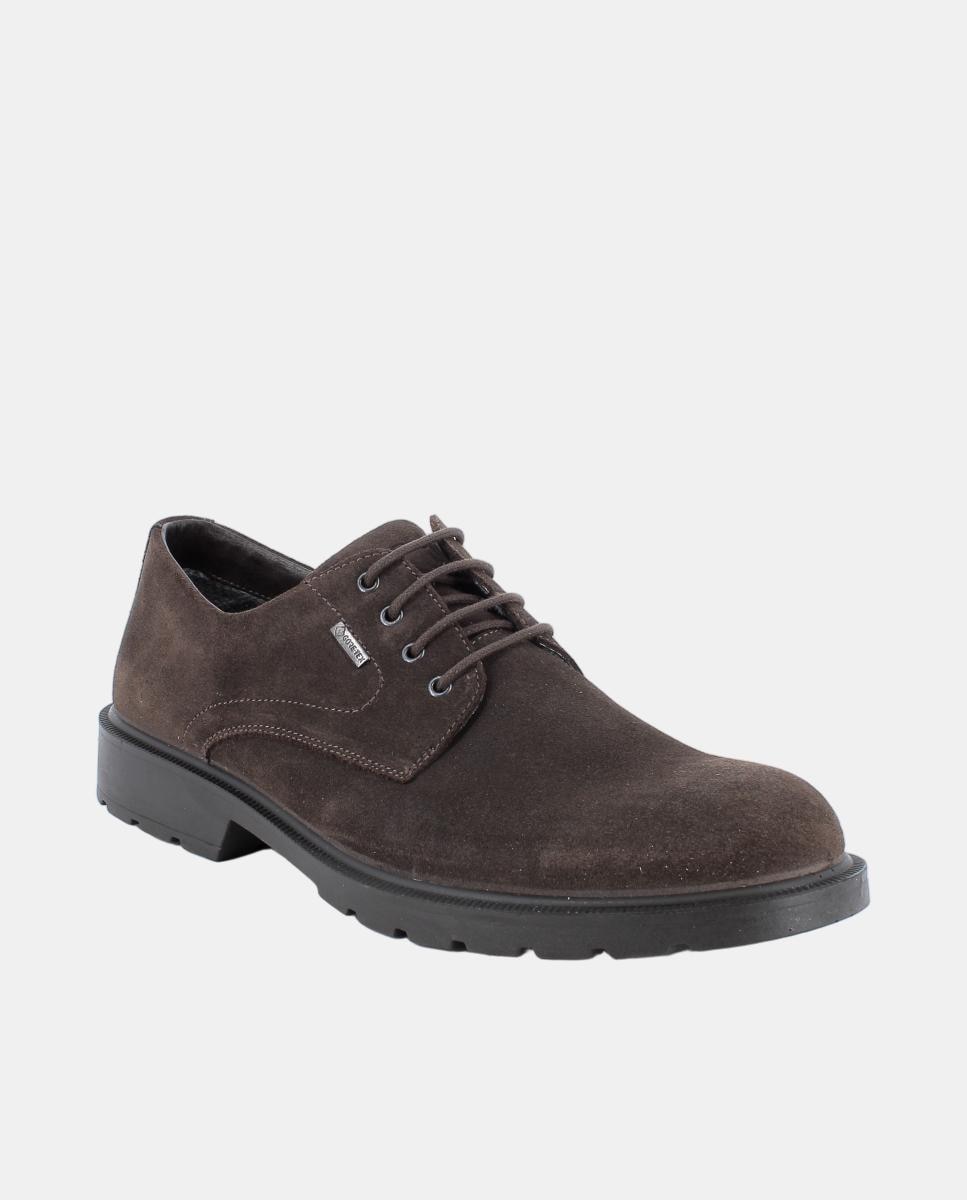 Zapato de caballero, en piel ante con forro goretex, cierre de cordones - Igi&Co - Marrón Marrón-2