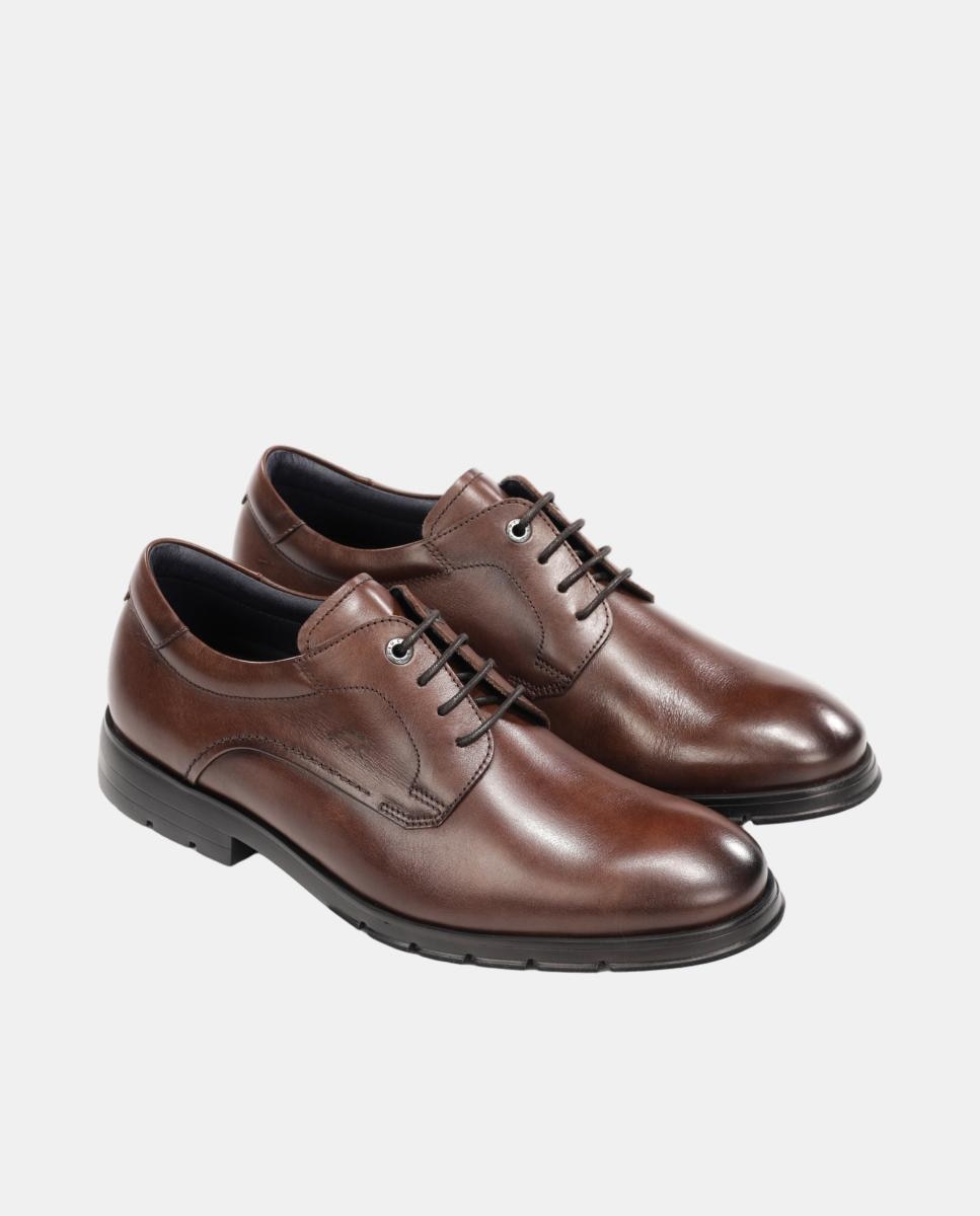 Sapatos Blucher em Pele com Atacadores Castanho caramelo-4