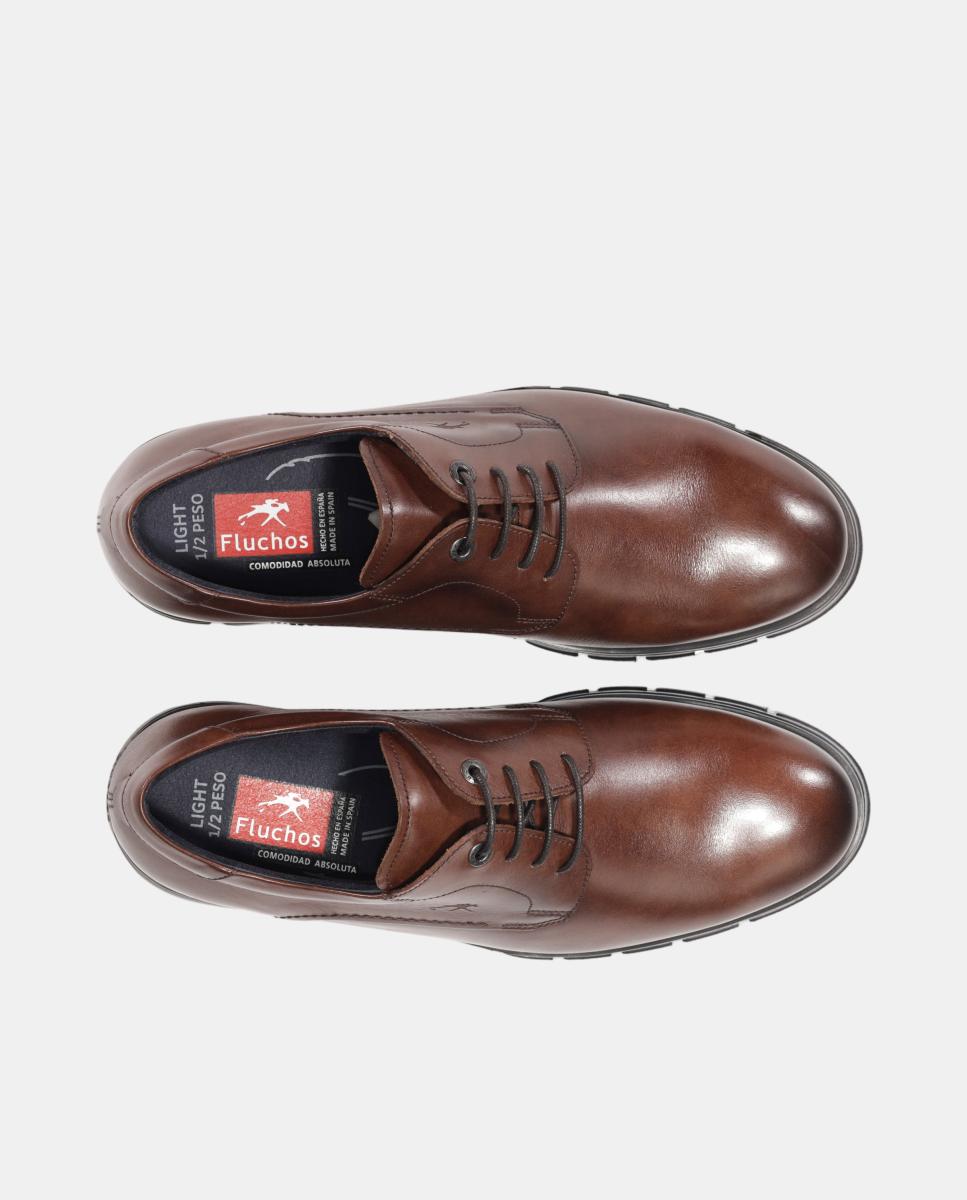 Sapatos Blucher em Pele com Atacadores Castanho caramelo-5
