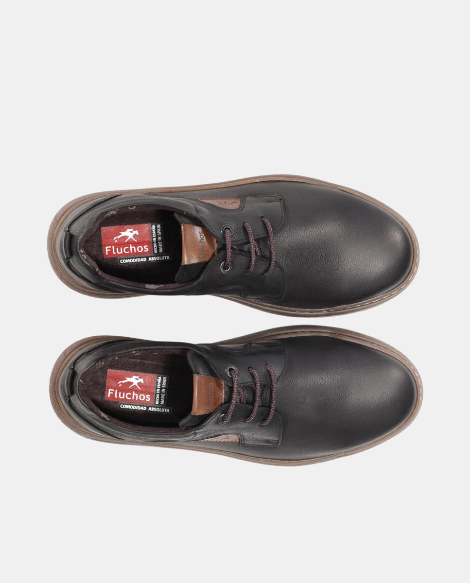 Sapatos Blucher em Pele com Atacadores Preto mate-5