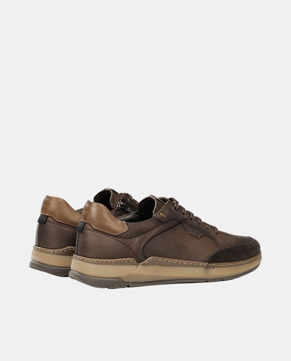 Sapatos em Pele com Atacadores e Fecho de Correr Castanho Suave-3