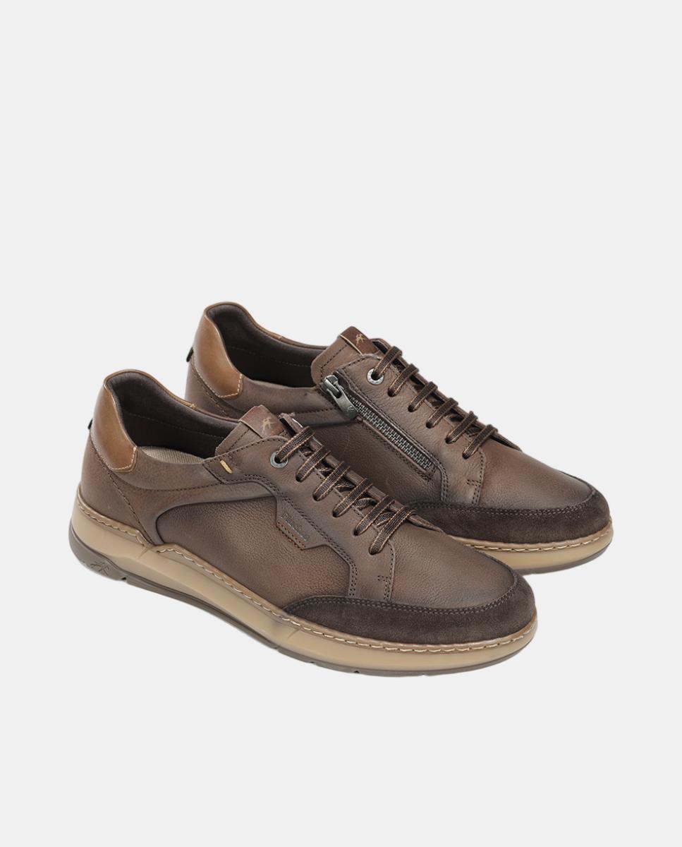 Sapatos em Pele com Atacadores e Fecho de Correr Castanho Suave-4