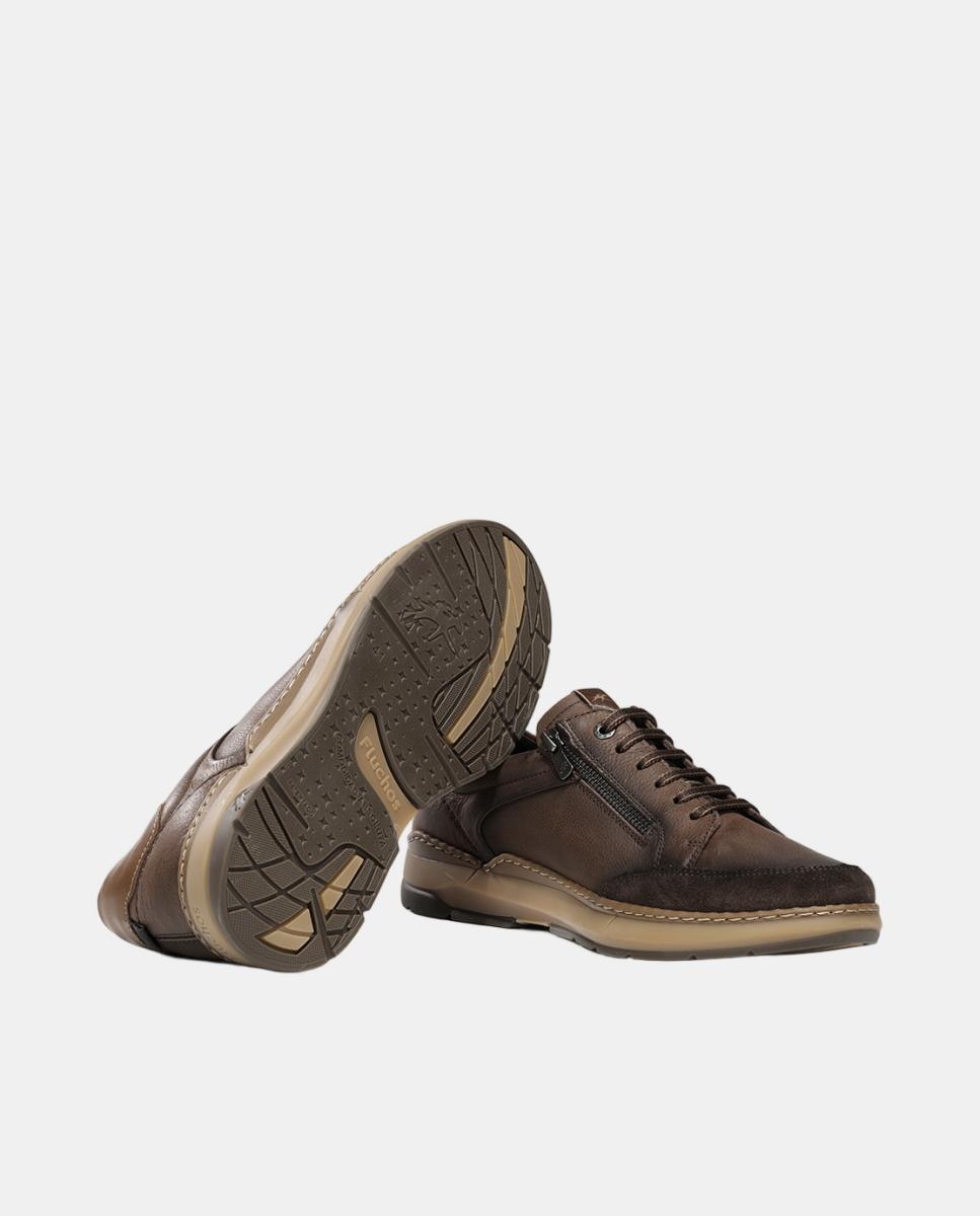 Sapatos em Pele com Atacadores e Fecho de Correr Castanho Suave-6