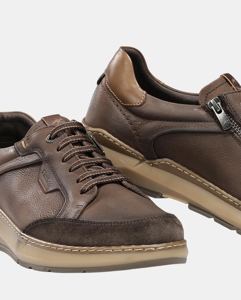 Sapatos em Pele com Atacadores e Fecho de Correr Castanho Suave-7