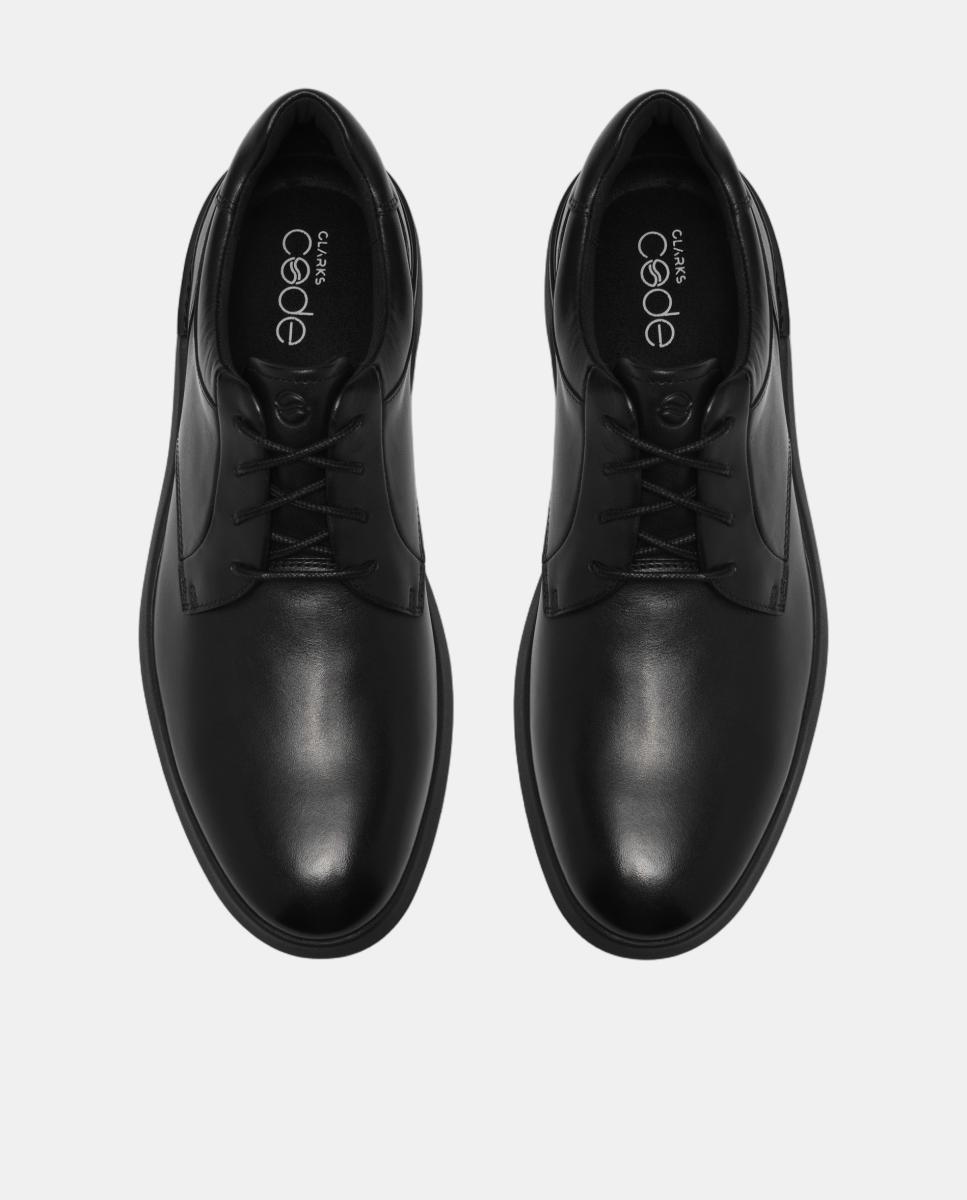 Sapatos de Atacadores em Pele com Sola de Borracha Preto-6