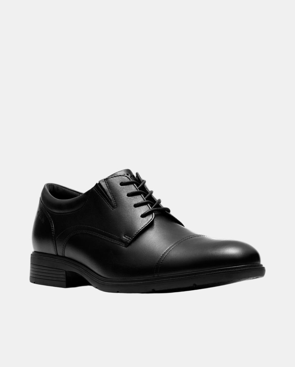 Sapatos de Atacadores em Pele com Sola de Borracha Preto-4