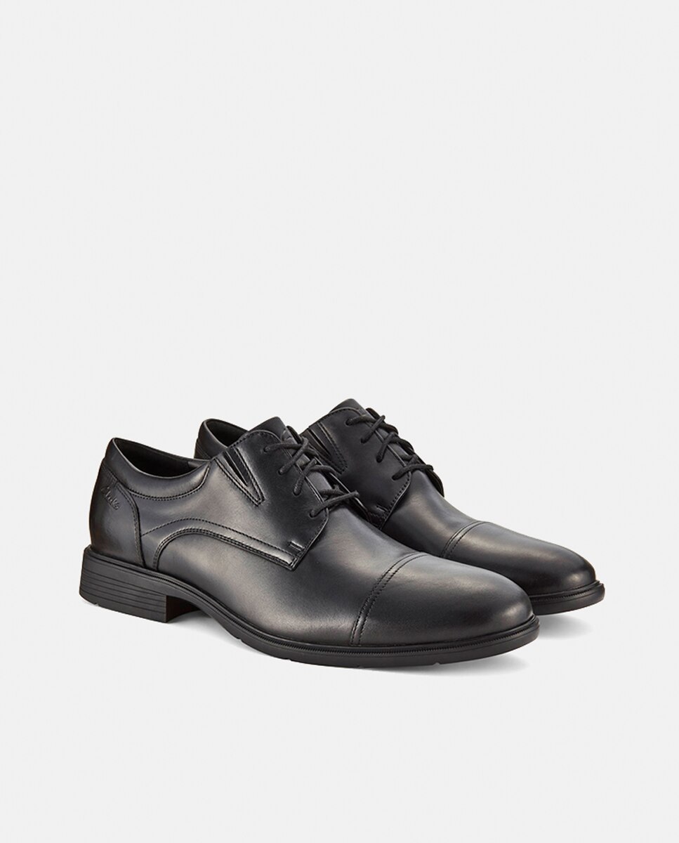 Sapatos de Atacadores em Pele com Sola de Borracha Preto-2