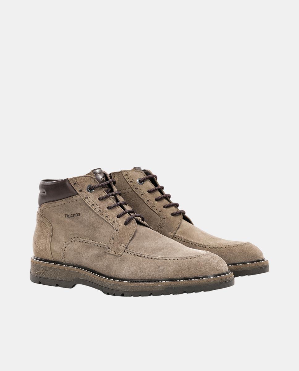 Botas em Camurça com Atacadores e Fecho de Correr Cinzento Toupeira-2