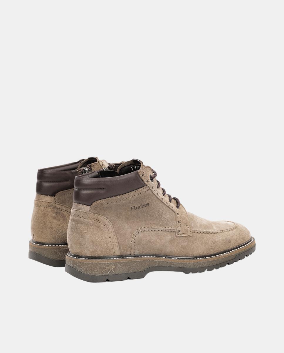 Botas em Camurça com Atacadores e Fecho de Correr Cinzento Toupeira-3
