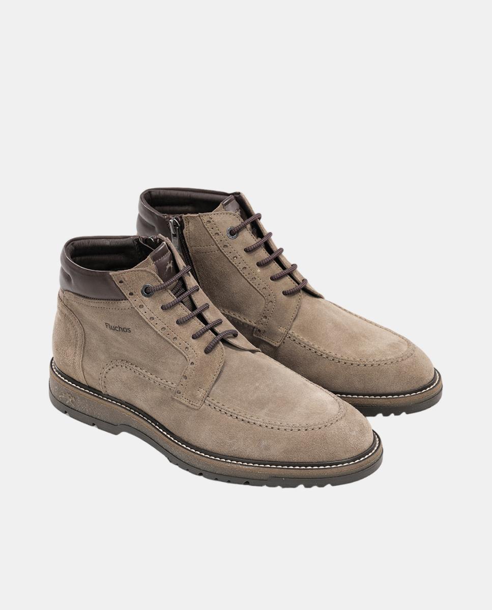 Botas em Camurça com Atacadores e Fecho de Correr Cinzento Toupeira-4