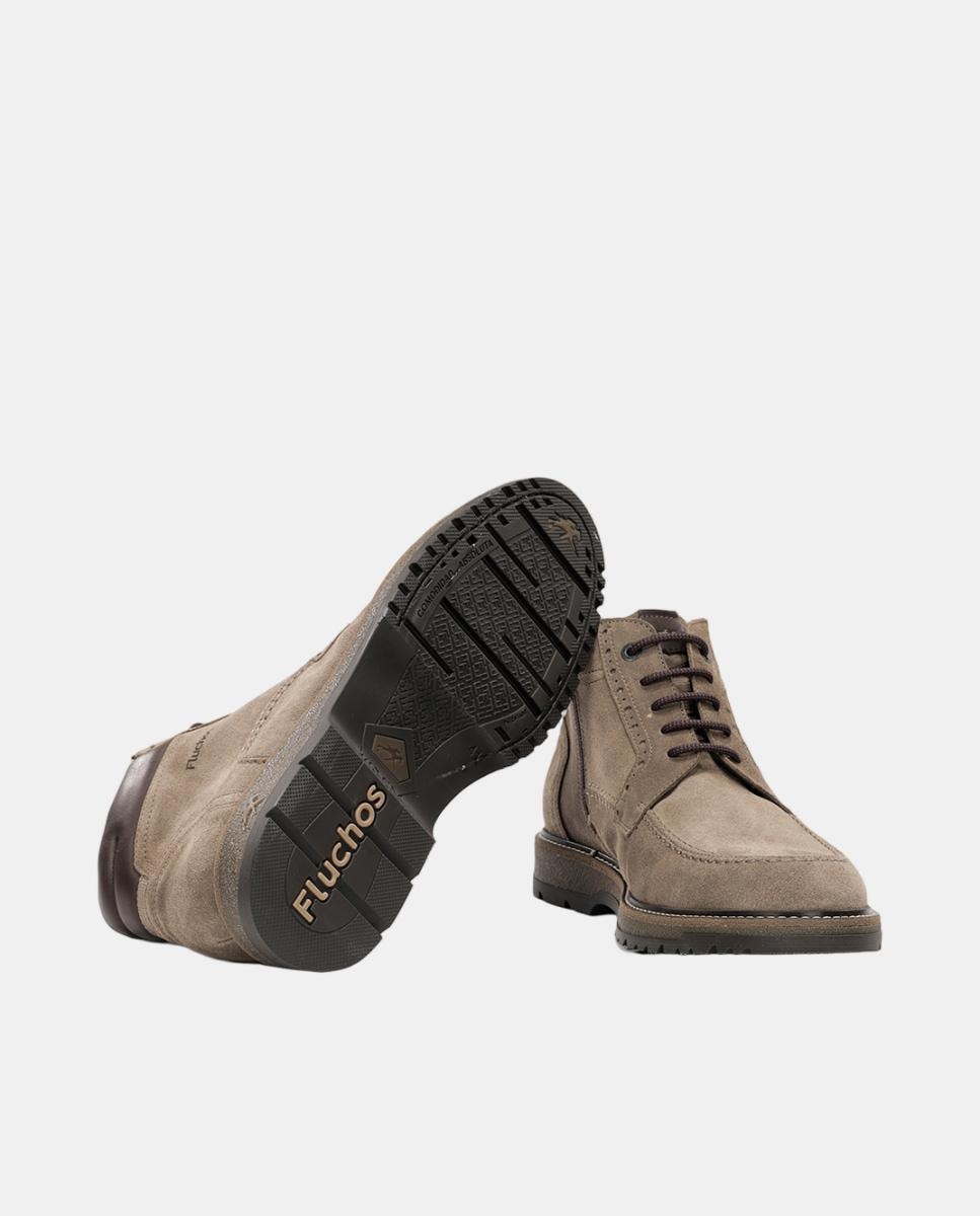 Botas em Camurça com Atacadores e Fecho de Correr Cinzento Toupeira-6