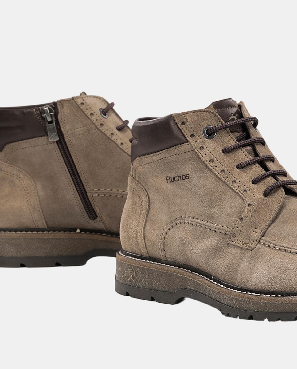 Botas em Camurça com Atacadores e Fecho de Correr Cinzento Toupeira-7