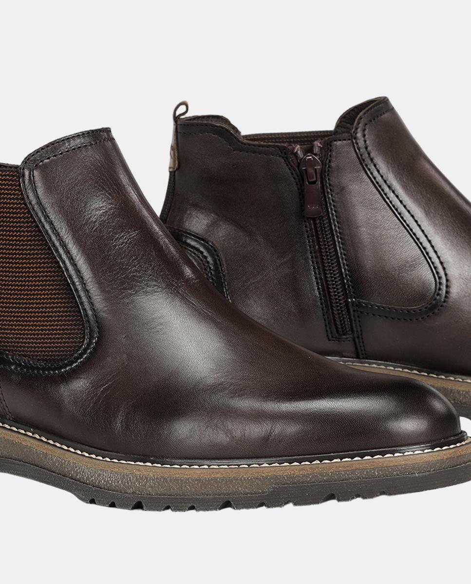 Botas em Pele com Elásticos Castanho-chocolate-7