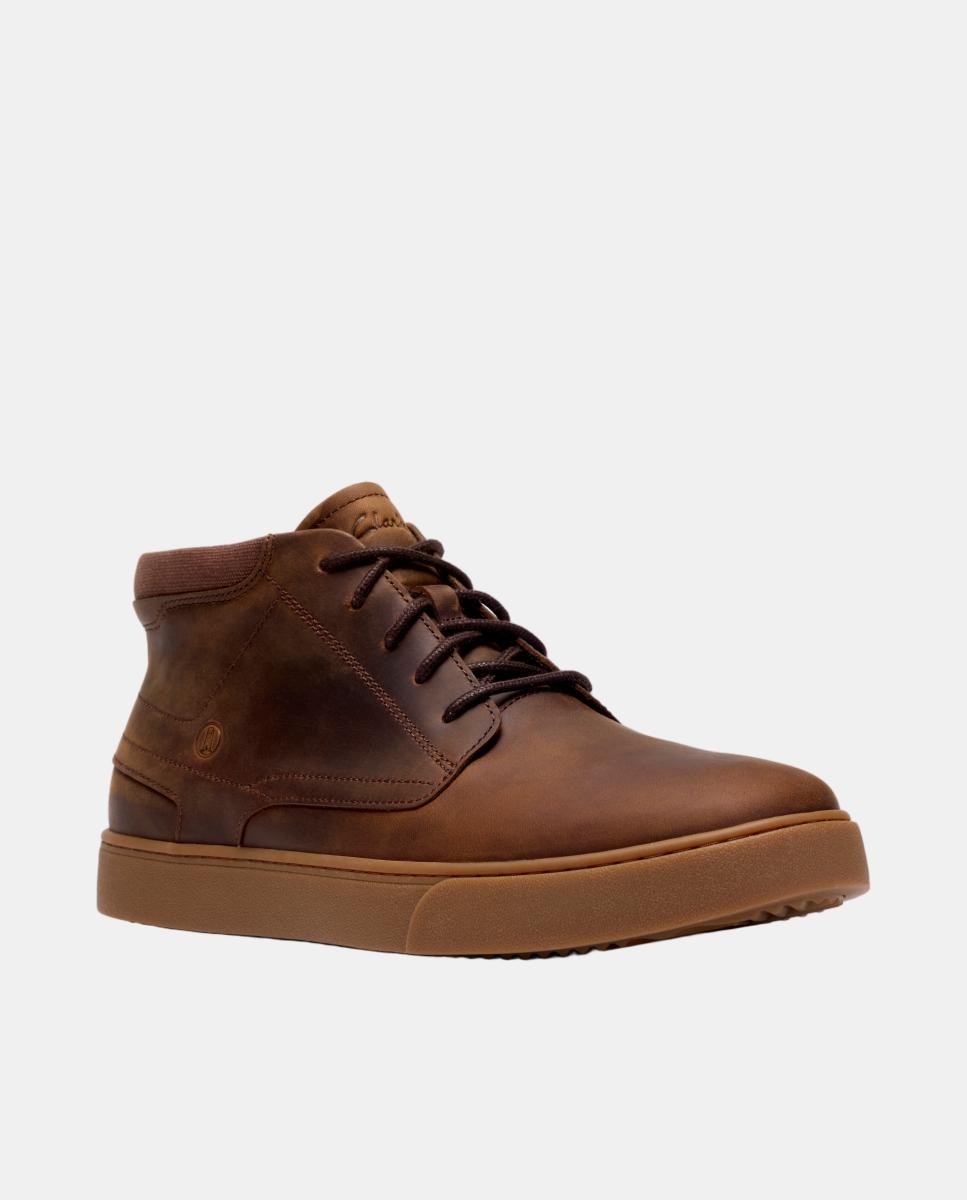 Botins em Pele com Fecho de Atacadores e Sola de Borracha Castanho-4