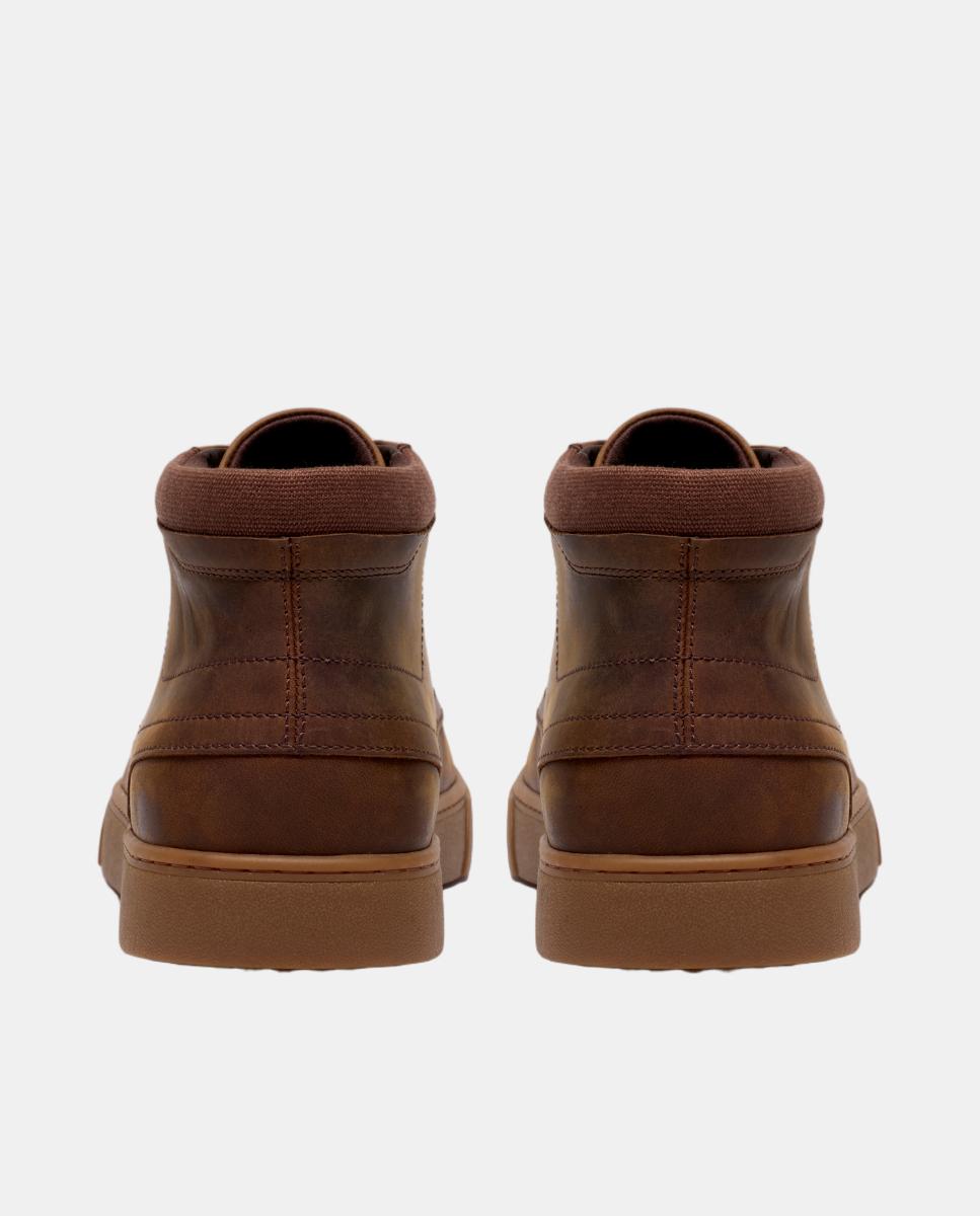 Botins em Pele com Fecho de Atacadores e Sola de Borracha Castanho-5