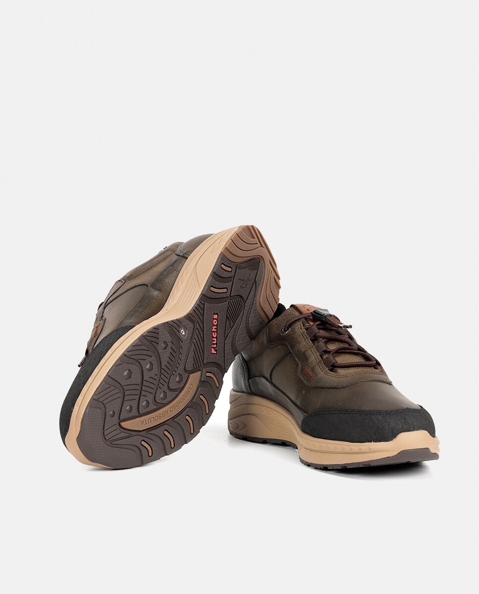 Sapatos Desportivos em Pele com Forro Impermeável Verde Azeitona-4