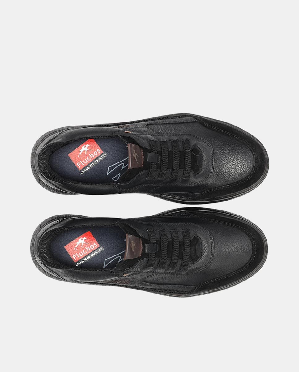 Sapatos em Pele com Elásticos e Fáceis de Calçar Preto-5