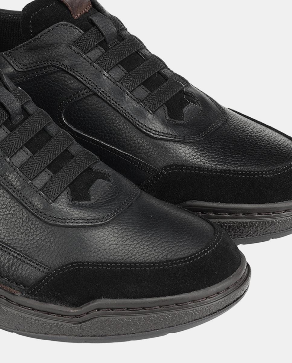 Sapatos em Pele com Elásticos e Fáceis de Calçar Preto-6