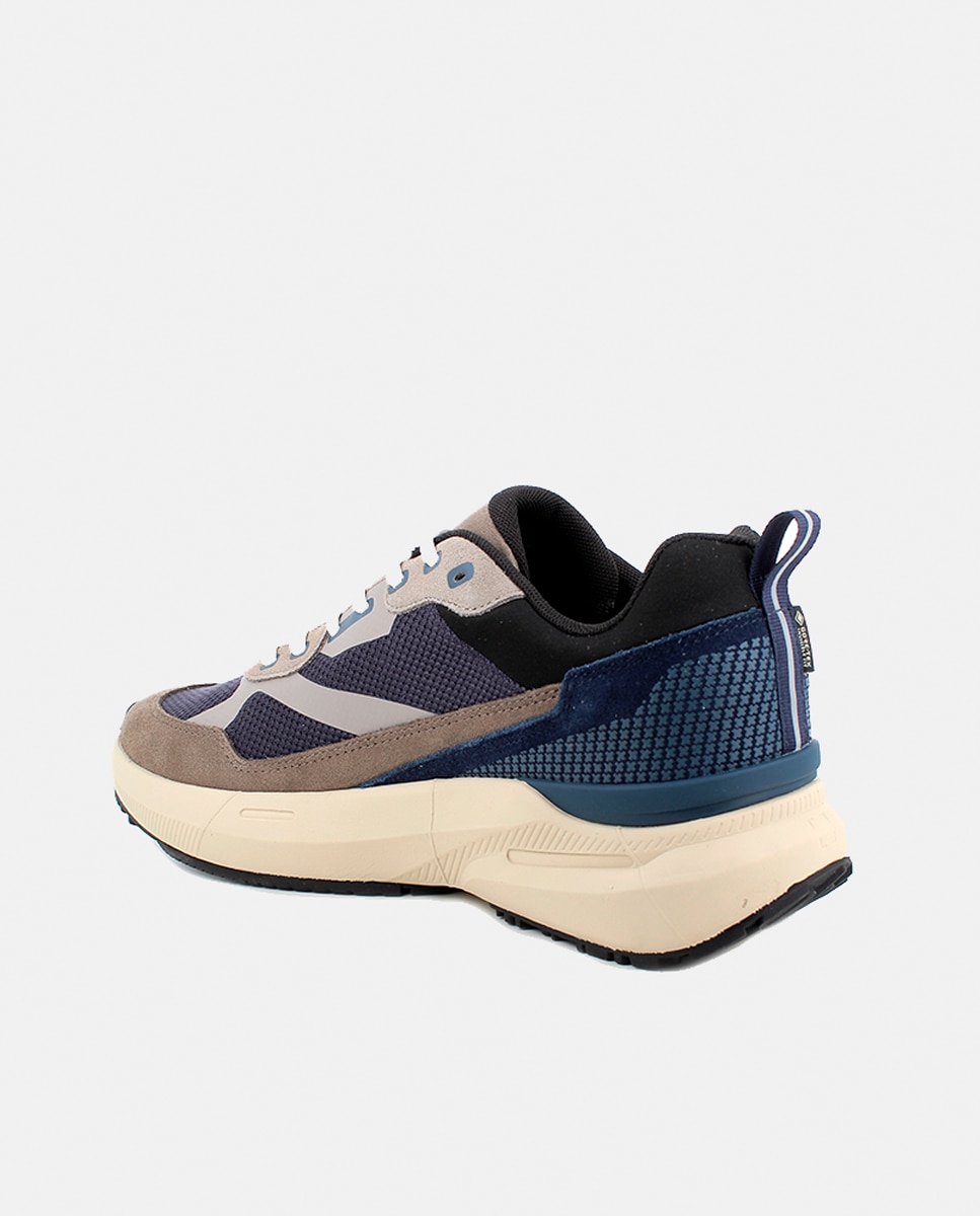 Sapatilhas em Pele e Têxtil com Forro Goretex e Atacadores Azul-escuro-3