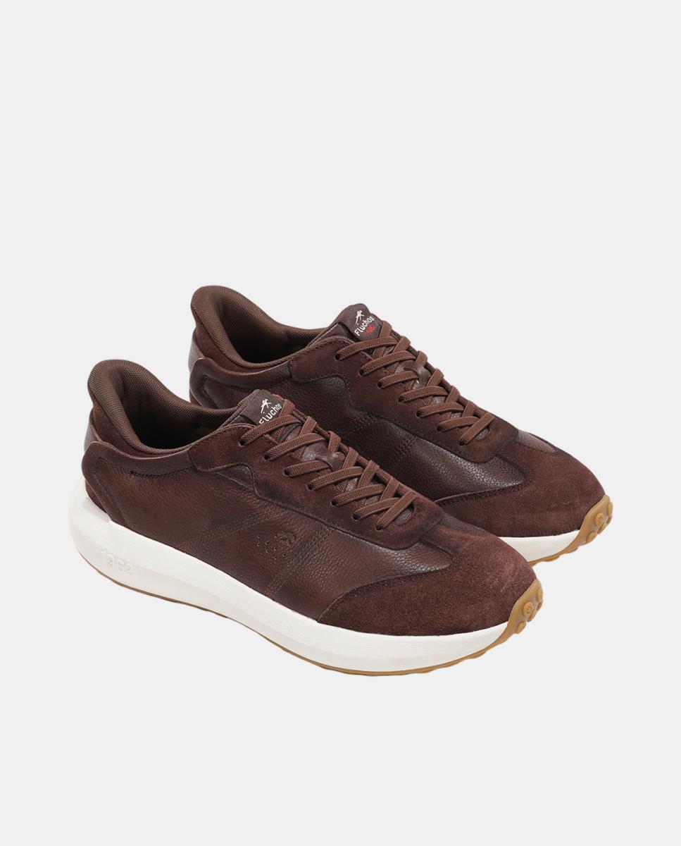 Sapatos Desportivos em Pele com Sola Extralight Castanho Suave-4