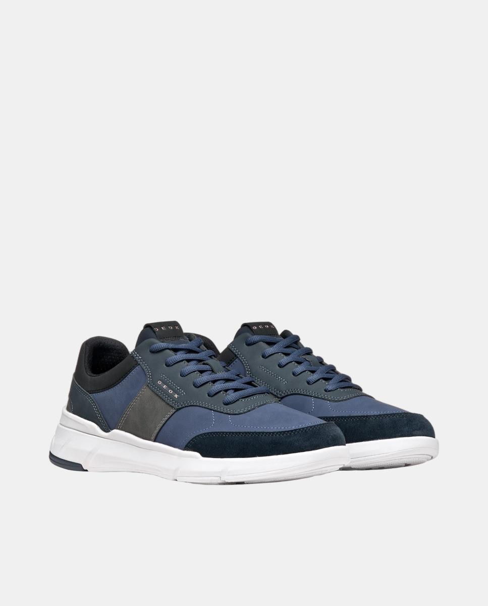 Zapatilla deportiva de caballero de corte bajo con efecto ante - Geox - Azul oscuro Azul oscuro-3