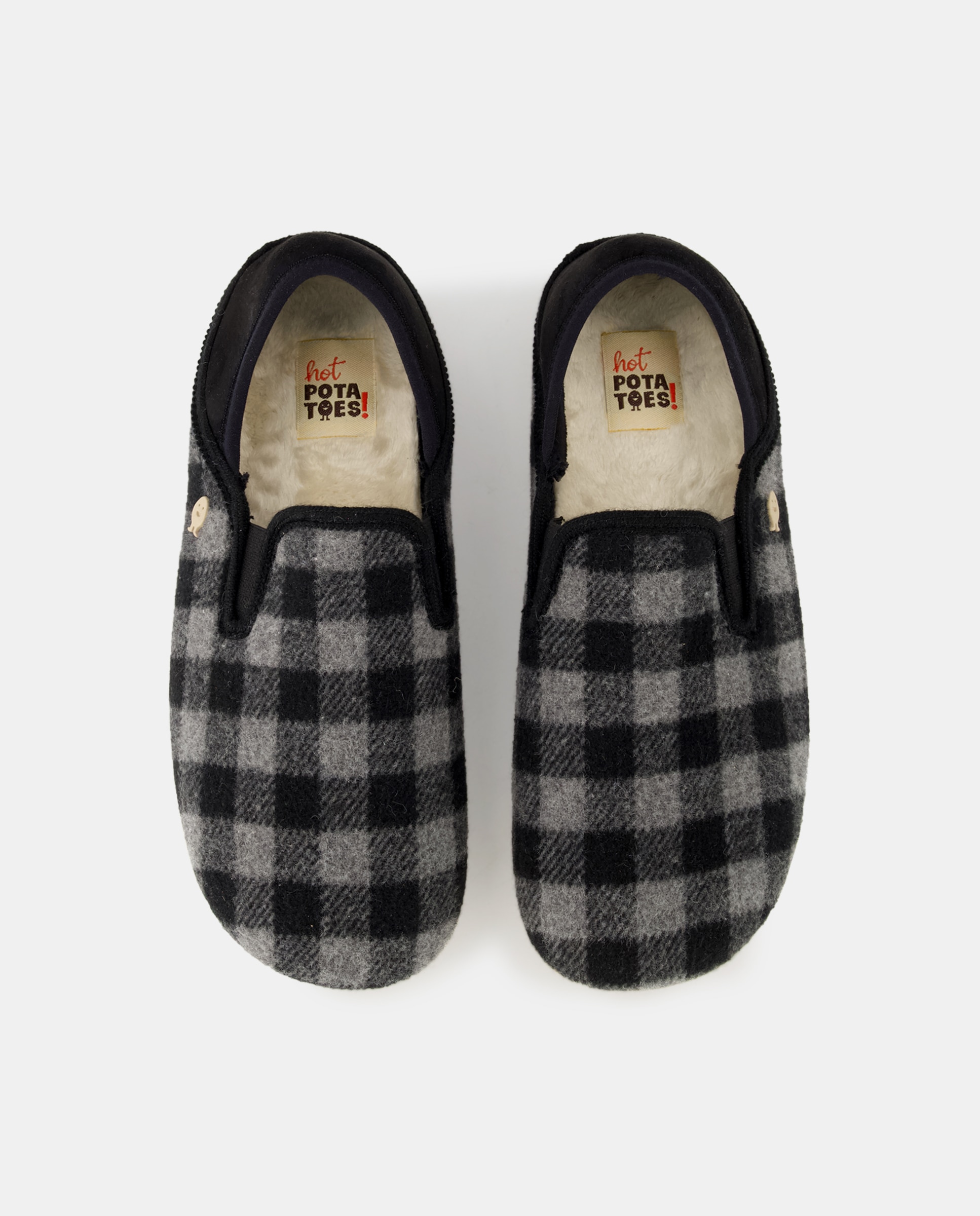 Pantufas Tipo Babuchas com Estampado aos Quadrados Cinzento-4