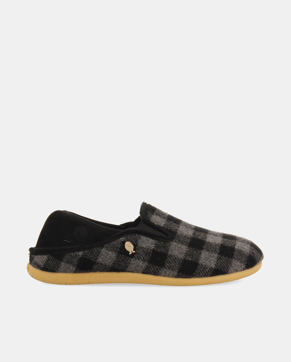 Pantufas Tipo Babuchas com Estampado aos Quadrados Cinzento-6
