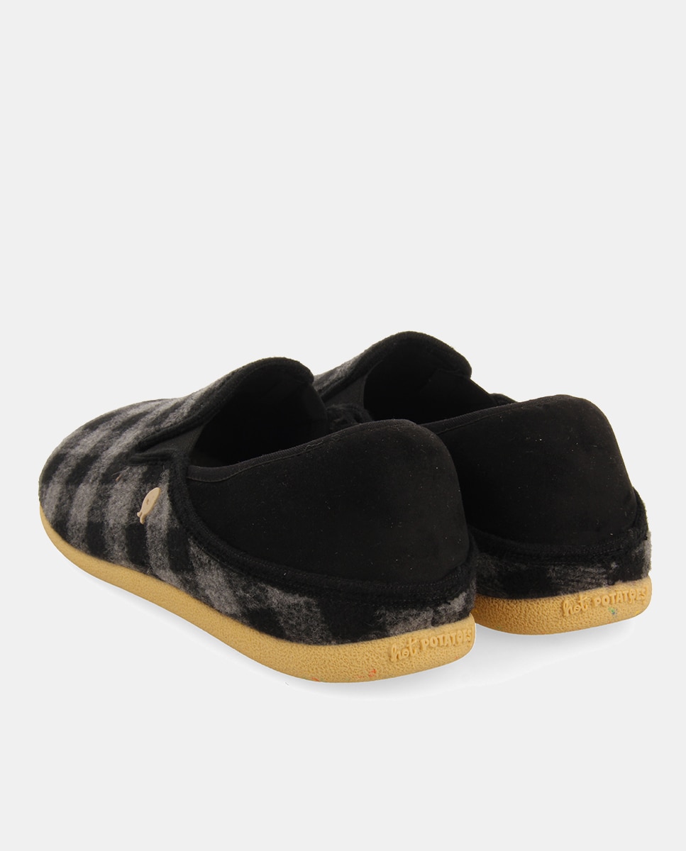 Pantufas Tipo Babuchas com Estampado aos Quadrados Cinzento-8