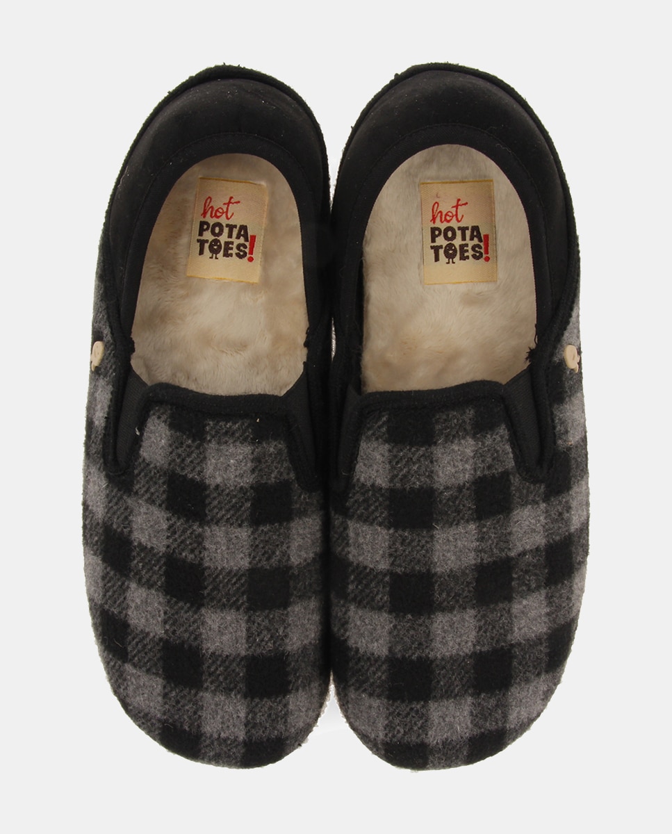 Pantufas Tipo Babuchas com Estampado aos Quadrados Cinzento-9