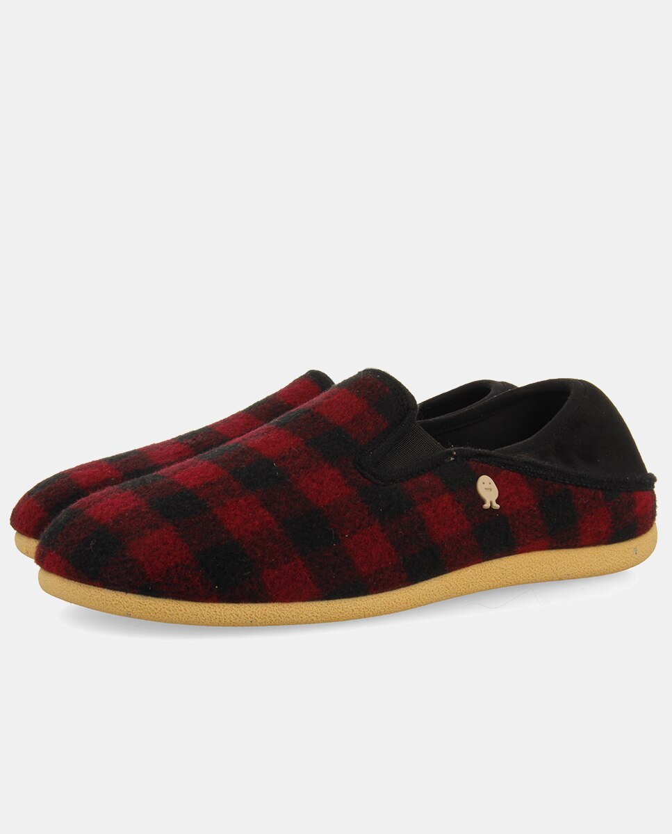 Pantufas Tipo Babuchas com Estampado aos Quadrados Bordeaux-7